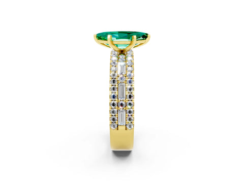 Yellow gold Marquise Cut Emerald Solitaire Ring with Pavé and Channel Set Band_2