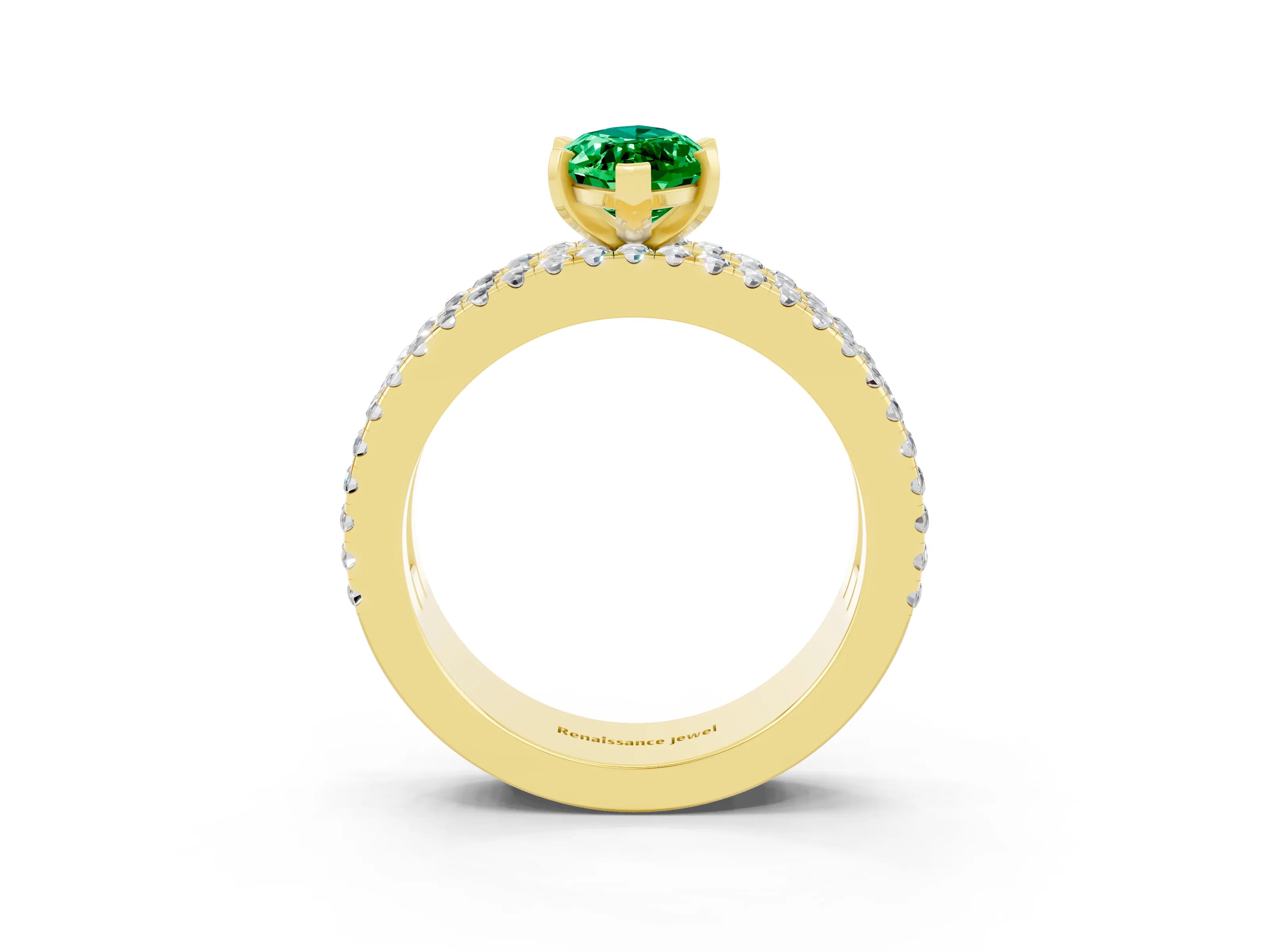 Yellow gold Marquise Cut Emerald Solitaire Ring with Pavé and Channel Set Band_3