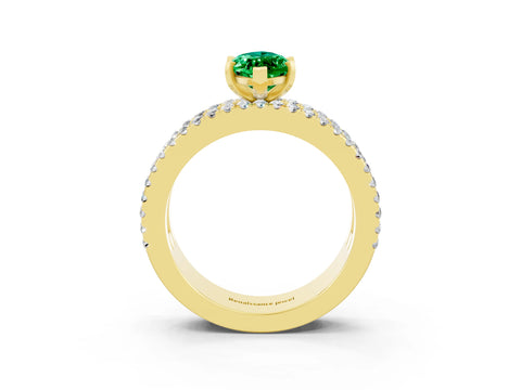 Yellow gold Marquise Cut Emerald Solitaire Ring with Pavé and Channel Set Band_3