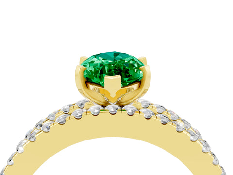 Yellow gold Marquise Cut Emerald Solitaire Ring with Pavé and Channel Set Band_4