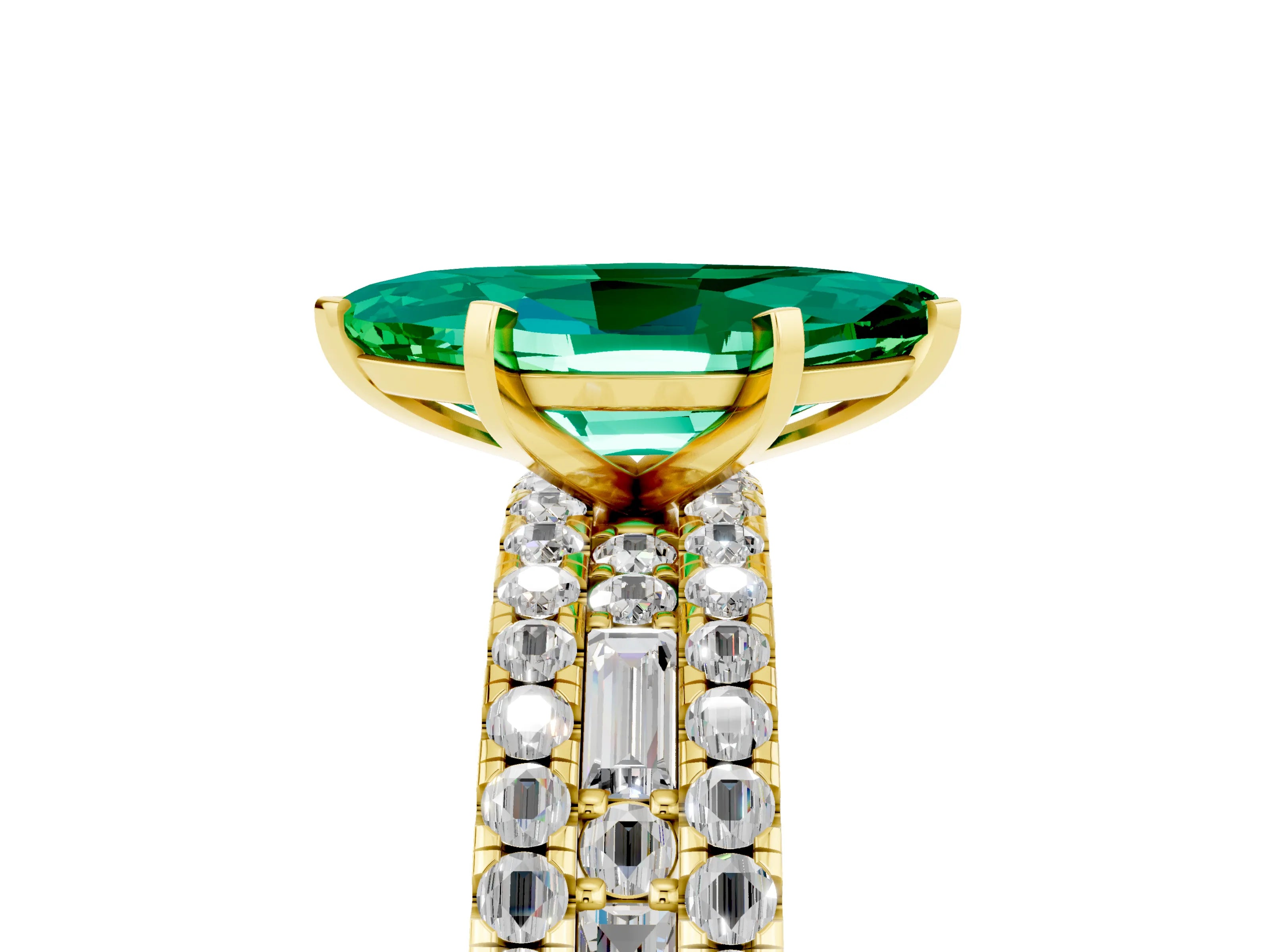 Yellow gold Marquise Cut Emerald Solitaire Ring with Pavé and Channel Set Band_5