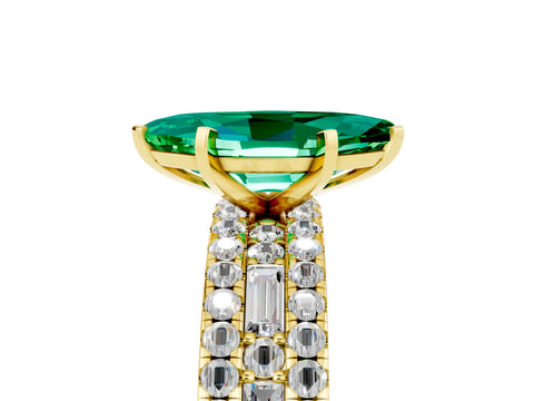 Yellow gold Marquise Cut Emerald Solitaire Ring with Pavé and Channel Set Band_5