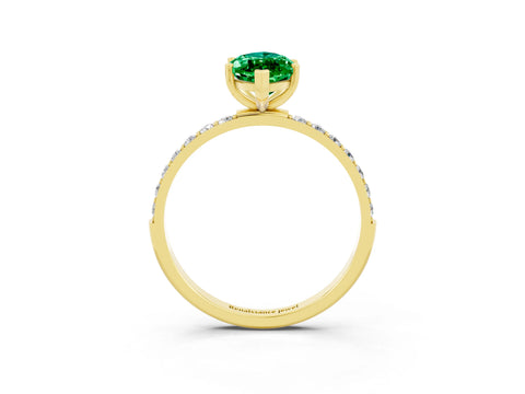 Yellow gold Marquise Cut Emerald Solitaire Ring with Pave Band and Four Prong Setting_27