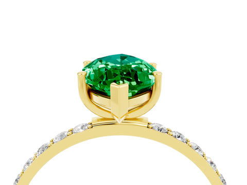 Yellow gold Marquise Cut Emerald Solitaire Ring with Pave Band and Four Prong Setting_28