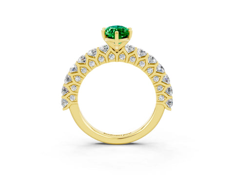 Yellow gold Marquise Cut Emerald Solitaire Ring with Shared Prong Pavé Band and Four-Prong Setting_3