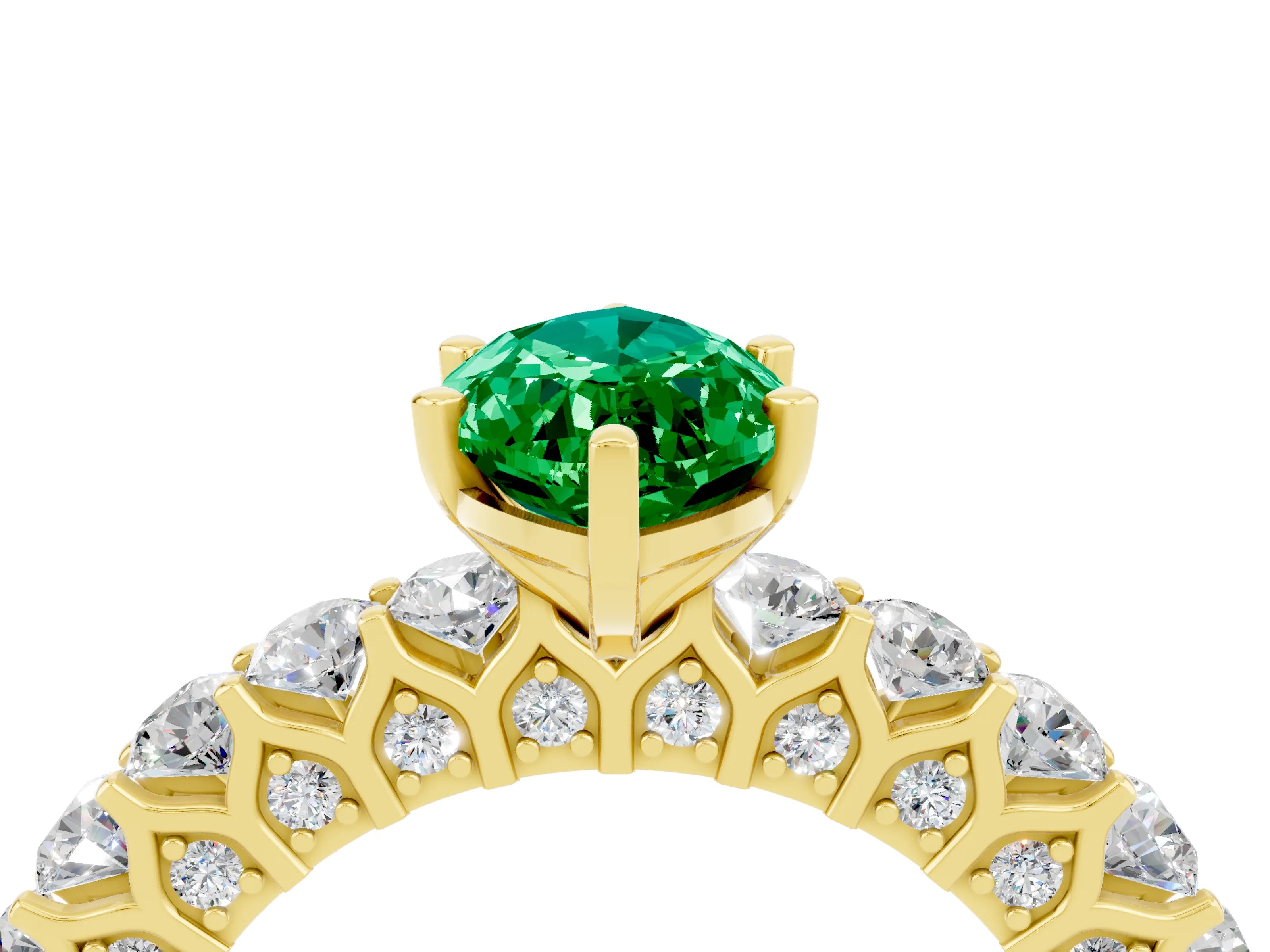 Yellow gold Marquise Cut Emerald Solitaire Ring with Shared Prong Pavé Band and Four-Prong Setting_4
