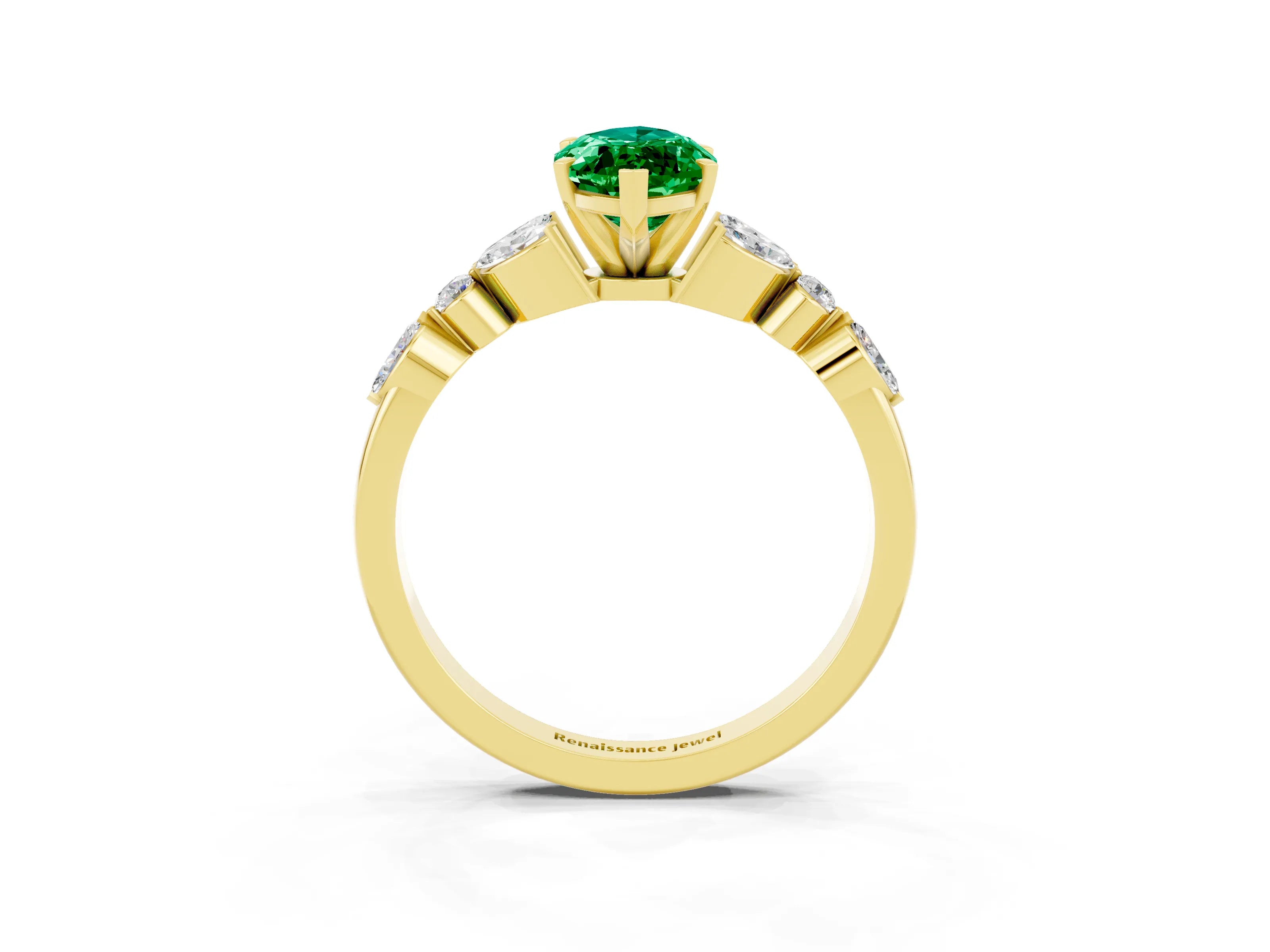 Yellow gold Marquise Cut Emerald Solitaire Ring with Side Stones and Four-Prong Setting_15