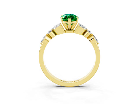 Yellow gold Marquise Cut Emerald Solitaire Ring with Side Stones and Four-Prong Setting_15