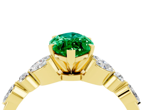 Yellow gold Marquise Cut Emerald Solitaire Ring with Side Stones and Four-Prong Setting_16