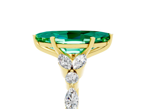 Yellow gold Marquise Cut Emerald Solitaire Ring with Side Stones and Four-Prong Setting_17