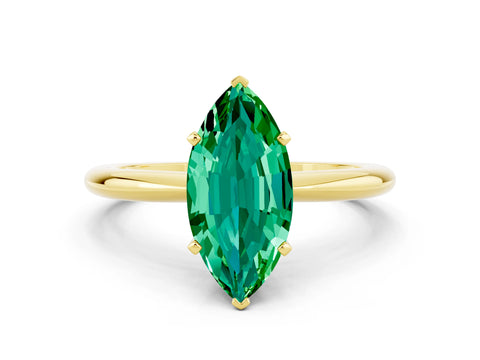 Yellow gold Marquise Cut Emerald Solitaire Ring with Six-Prong Setting and Classic Band