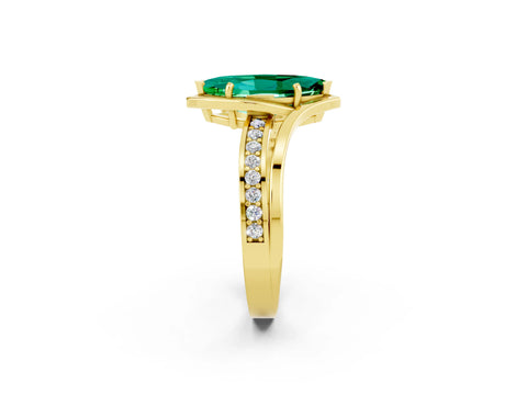 Yellow gold Marquise Cut Emerald Solitaire Ring with Split Shank and Prong Setting_2