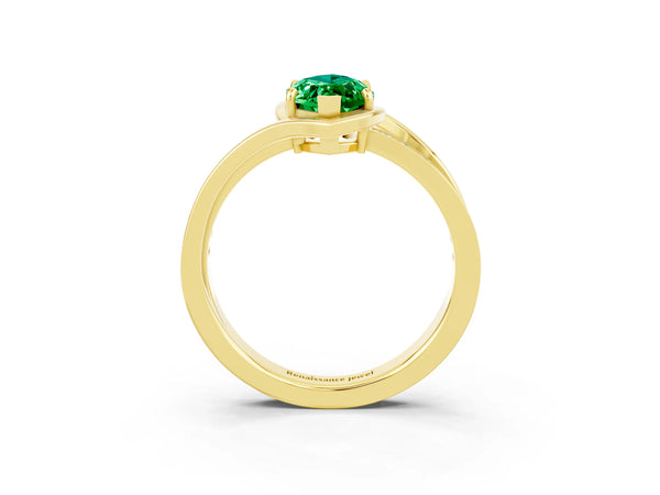 Yellow gold Marquise Cut Emerald Solitaire Ring with Split Shank and Prong Setting