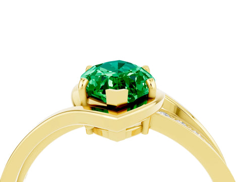 Yellow gold Marquise Cut Emerald Solitaire Ring with Split Shank and Prong Setting_4