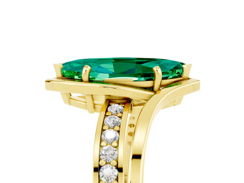 Yellow gold Marquise Cut Emerald Solitaire Ring with Split Shank and Prong Setting_5
