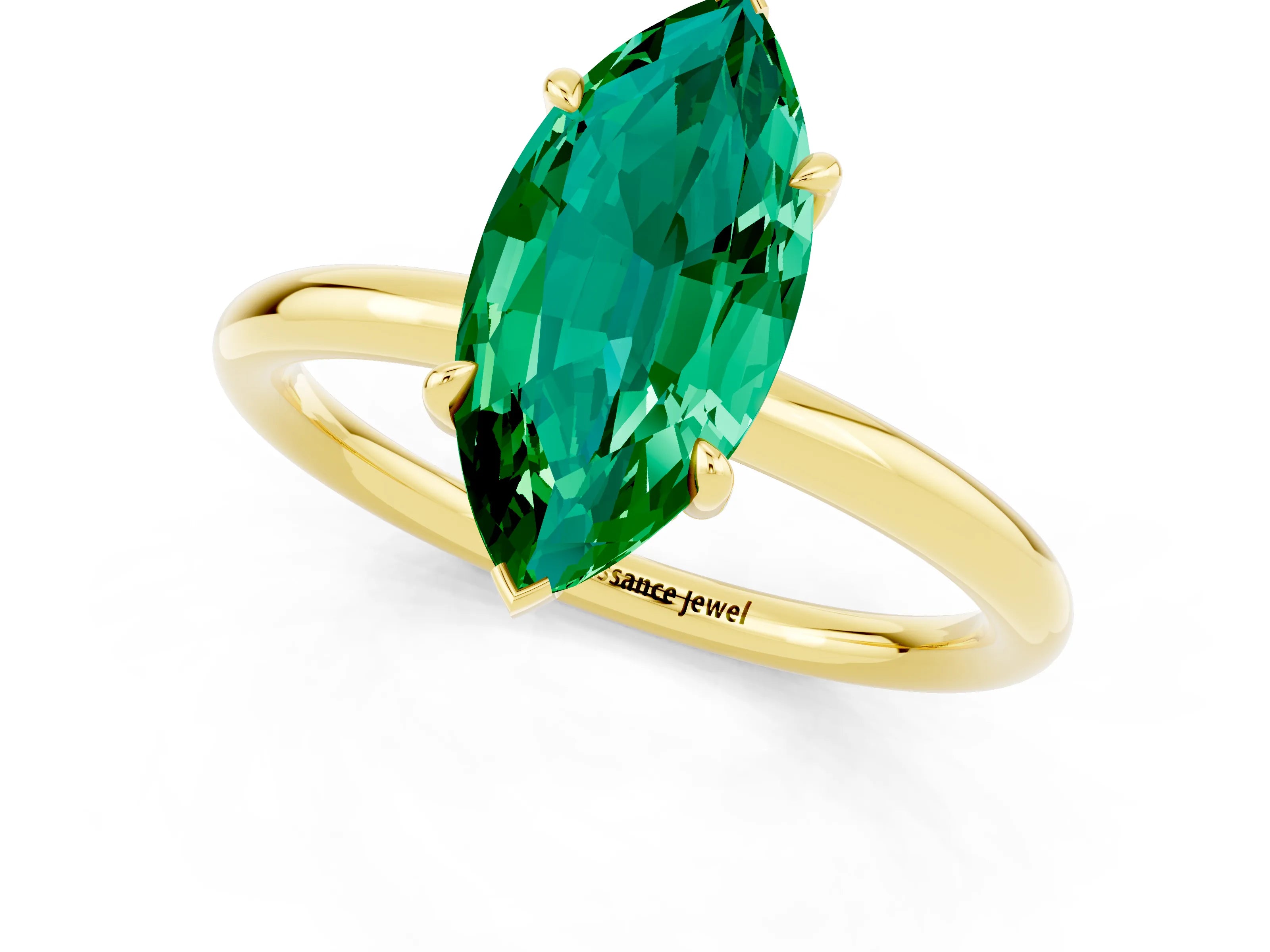 Yellow gold Marquise Cut Emerald Solitaire Ring with Thin Band and Four-Prong Setting_13