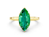 Yellow gold Marquise Cut Emerald Solitaire Ring with Thin Band and Prong Setting_12