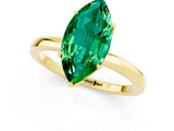 Yellow gold Marquise Cut Emerald Solitaire Ring with Thin Band and Prong Setting_13