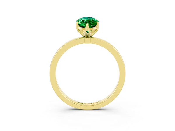 Yellow gold Marquise Cut Emerald Solitaire Ring with Thin Band and Prong Setting