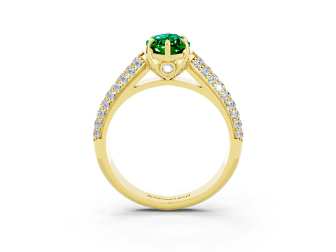 Yellow gold Marquise Cut Emerald Solitaire Ring with Three-Row Pavé Band and Four-Prong Setting_15