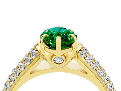 Yellow gold Marquise Cut Emerald Solitaire Ring with Three-Row Pavé Band and Four-Prong Setting_16