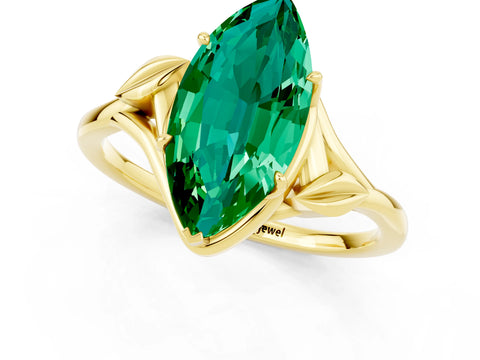 Yellow gold Marquise Cut Emerald Solitaire Ring with Twist Band and Four-Prong Setting_25