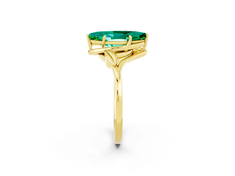 Yellow gold Marquise Cut Emerald Solitaire Ring with Twist Band and Four-Prong Setting_26