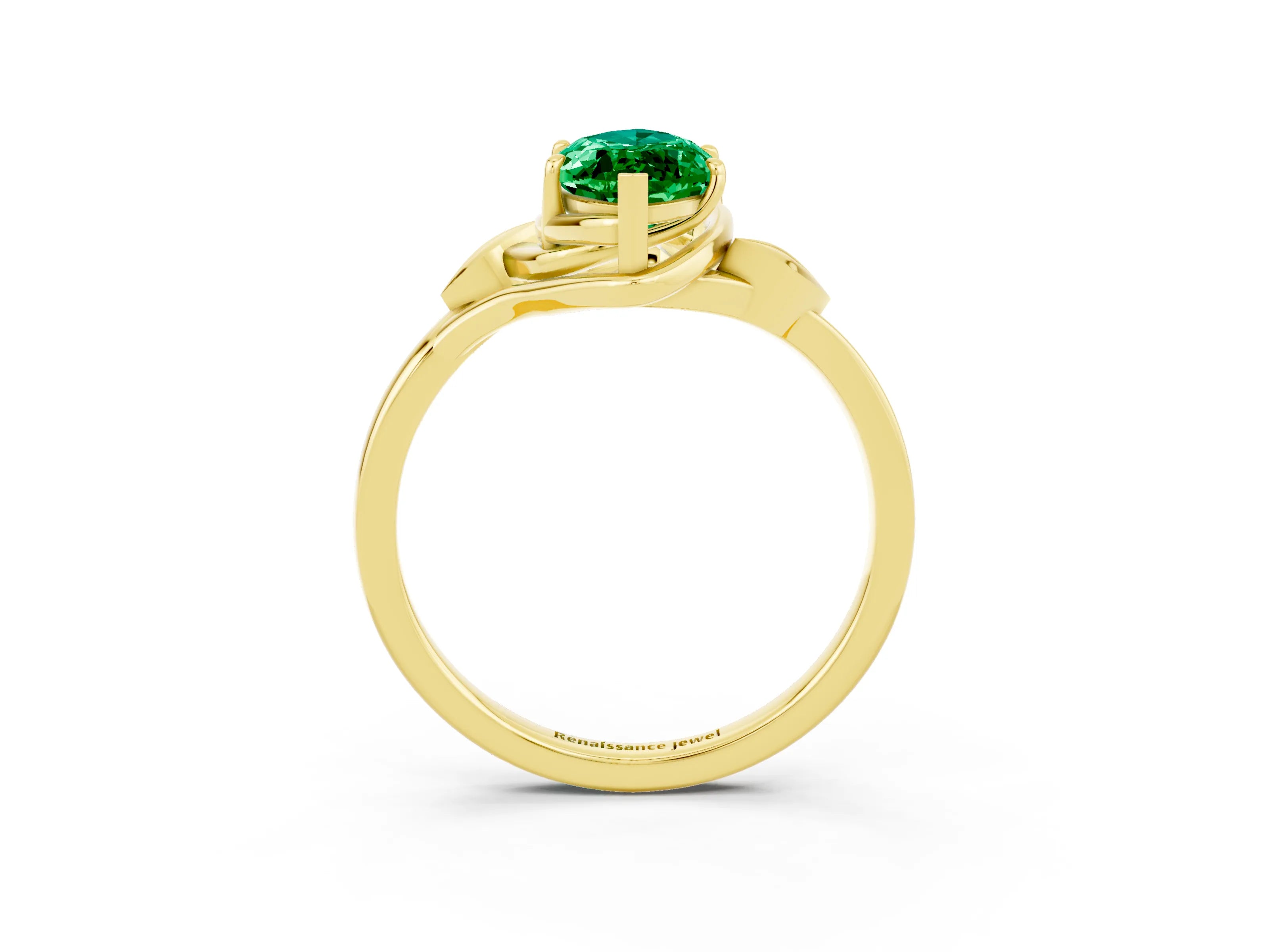 Yellow gold Marquise Cut Emerald Solitaire Ring with Twist Band and Four-Prong Setting_27