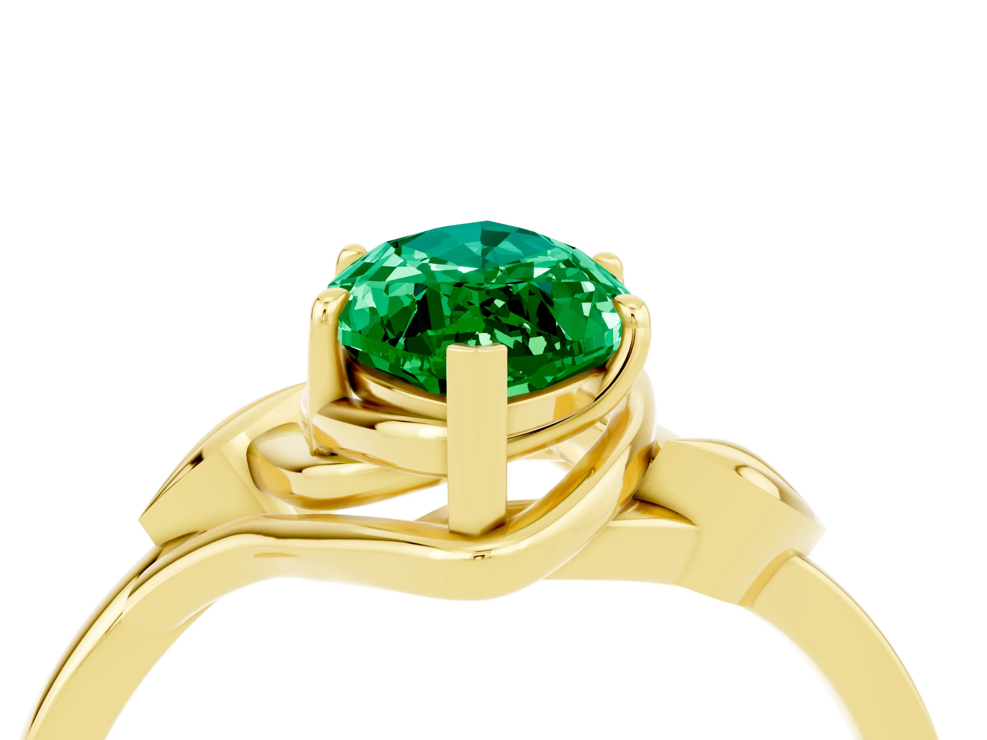 Yellow gold Marquise Cut Emerald Solitaire Ring with Twist Band and Four-Prong Setting_28