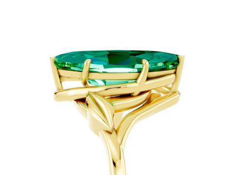 Yellow gold Marquise Cut Emerald Solitaire Ring with Twist Band and Four-Prong Setting_29