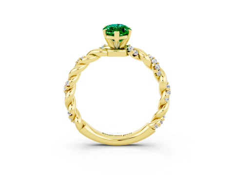 Yellow gold Marquise Cut Emerald Solitaire Ring with Twisted Band and Pavé Accents_3
