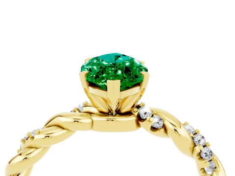Yellow gold Marquise Cut Emerald Solitaire Ring with Twisted Band and Pavé Accents_4