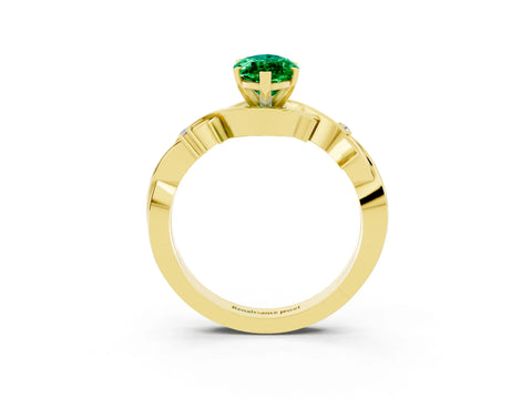 Yellow gold Marquise Cut Emerald Solitaire Ring with Twisted Band and Prong Setting_3