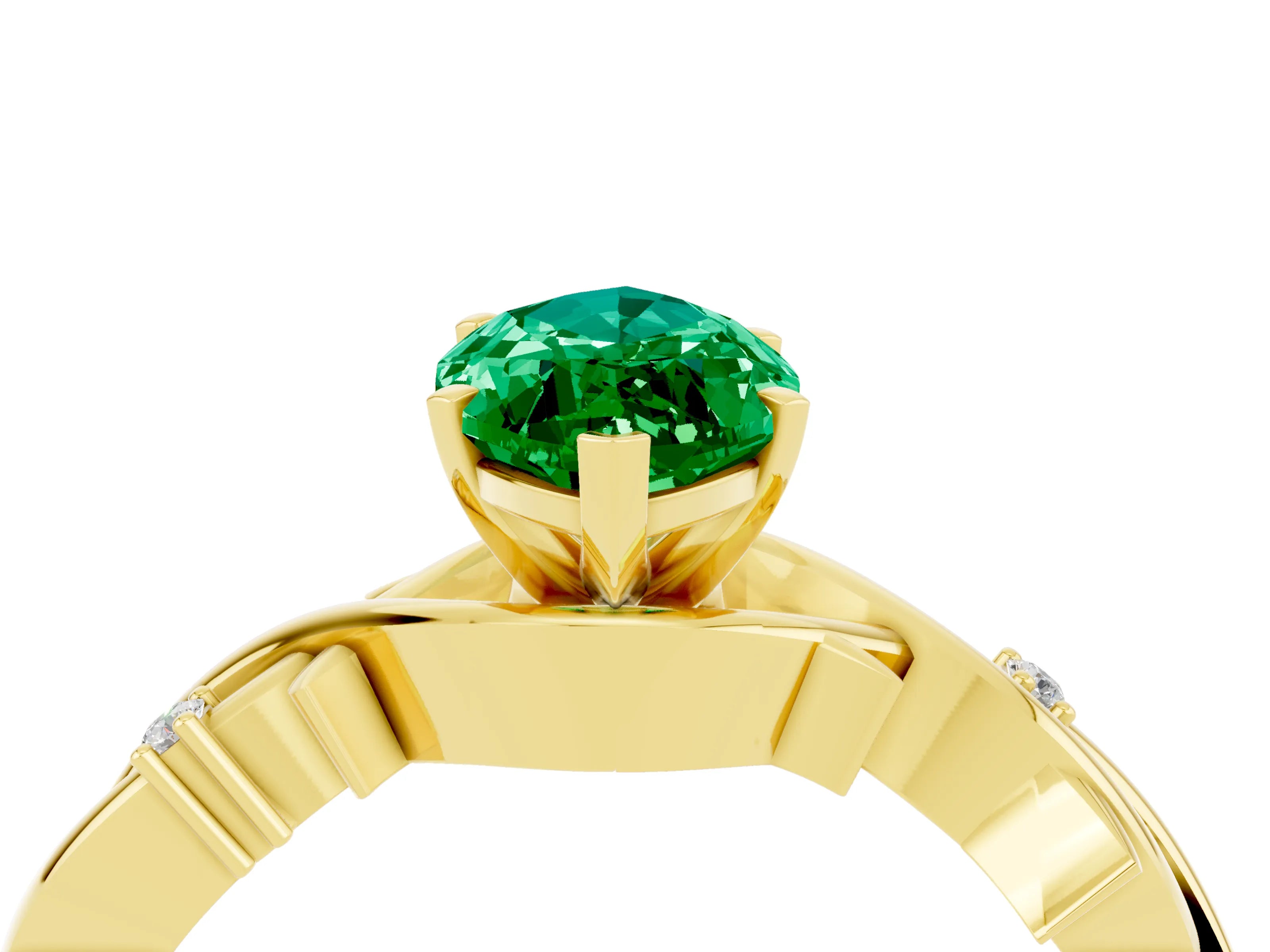 Yellow gold Marquise Cut Emerald Solitaire Ring with Twisted Band and Prong Setting_4