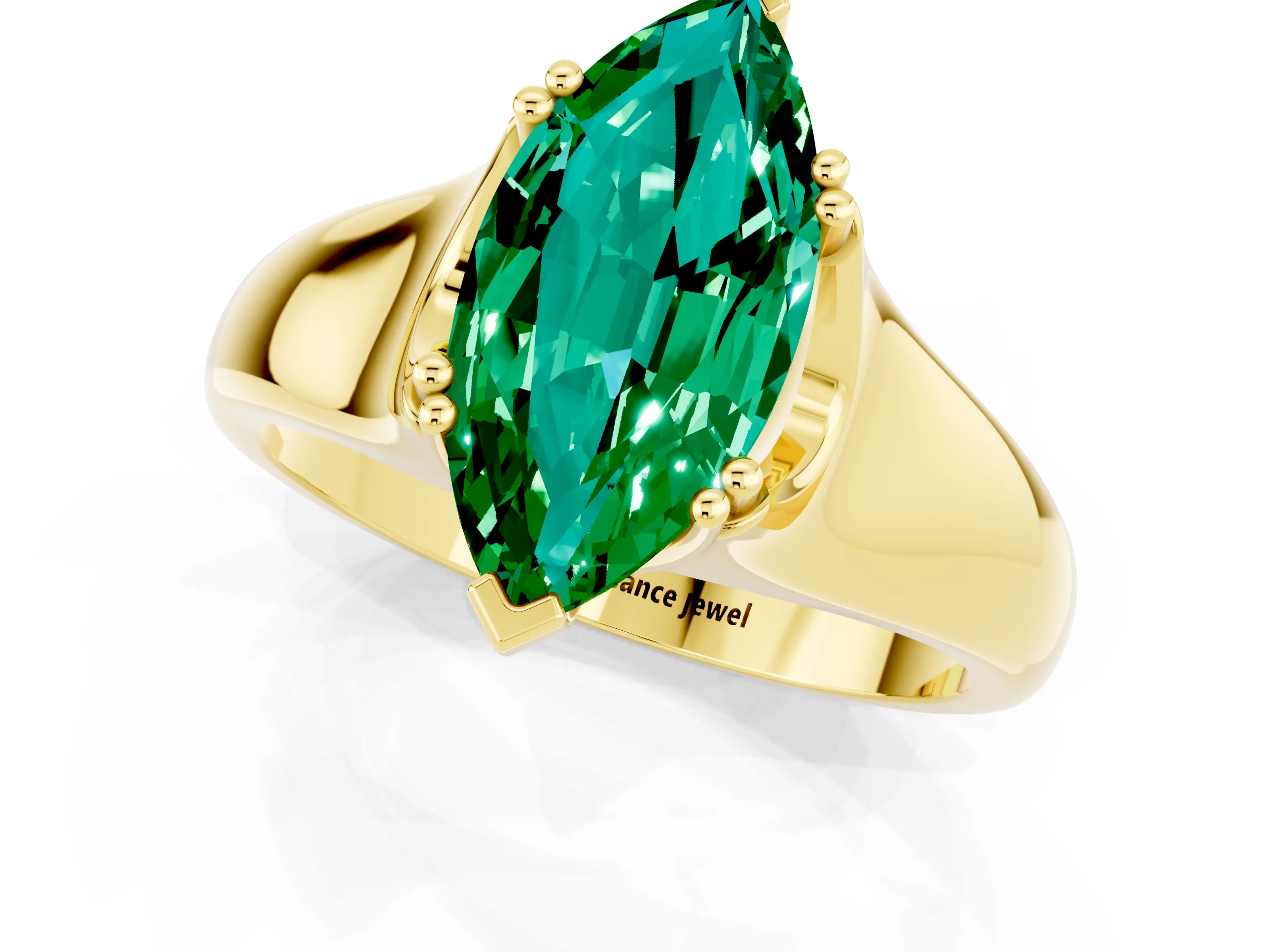 Yellow gold Marquise Cut Emerald Solitaire Ring with Wide Band and Prong Setting_1