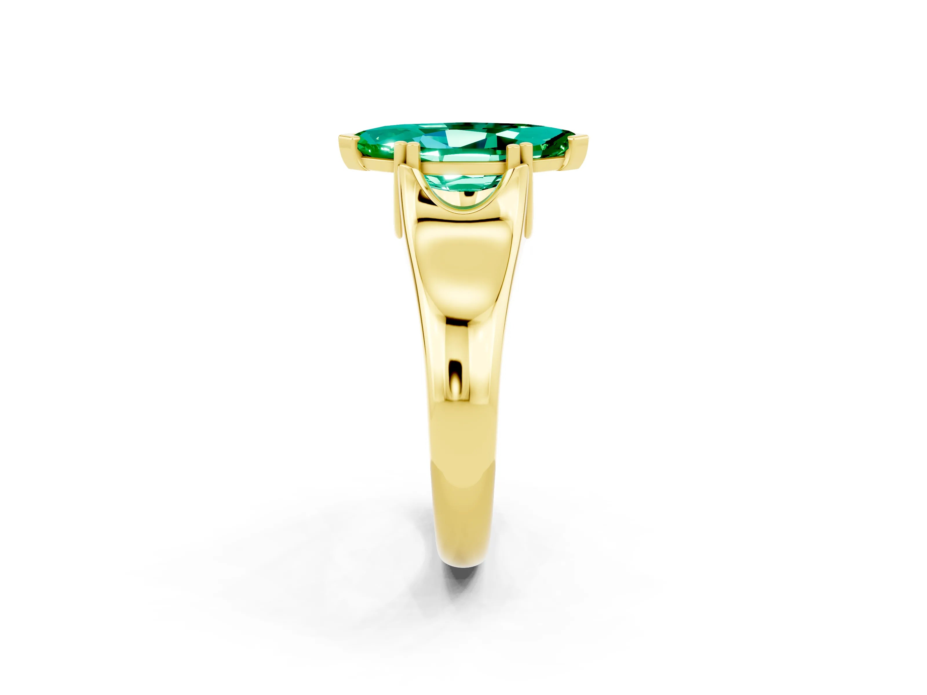 Yellow gold Marquise Cut Emerald Solitaire Ring with Wide Band and Prong Setting_2