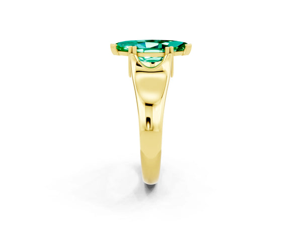 Yellow gold Marquise Cut Emerald Solitaire Ring with Wide Band and Prong Setting