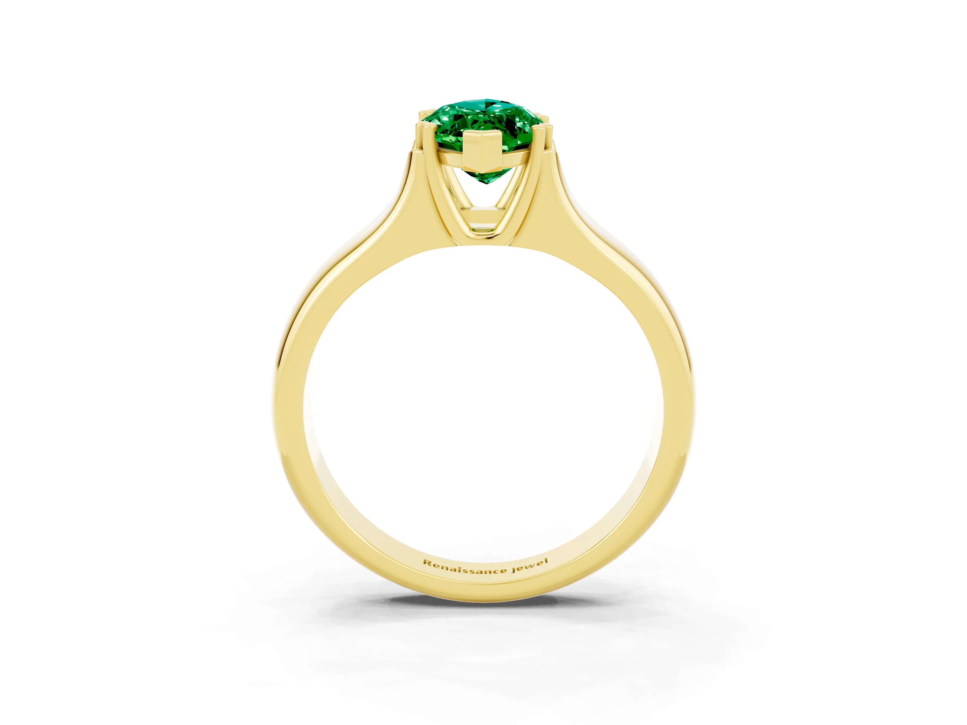 Yellow gold Marquise Cut Emerald Solitaire Ring with Wide Band and Prong Setting_3