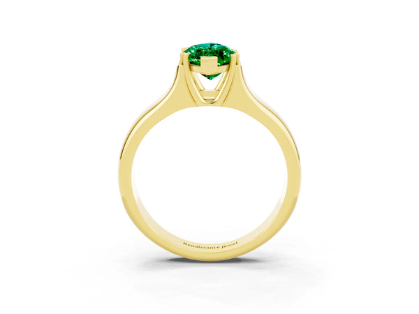 Yellow gold Marquise Cut Emerald Solitaire Ring with Wide Band and Prong Setting