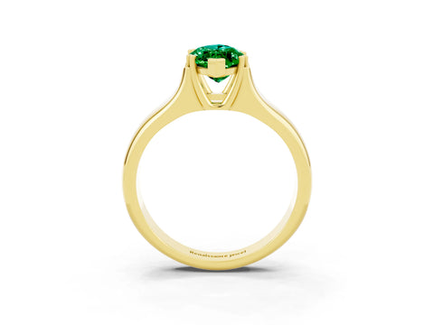 Yellow gold Marquise Cut Emerald Solitaire Ring with Wide Band and Prong Setting_3