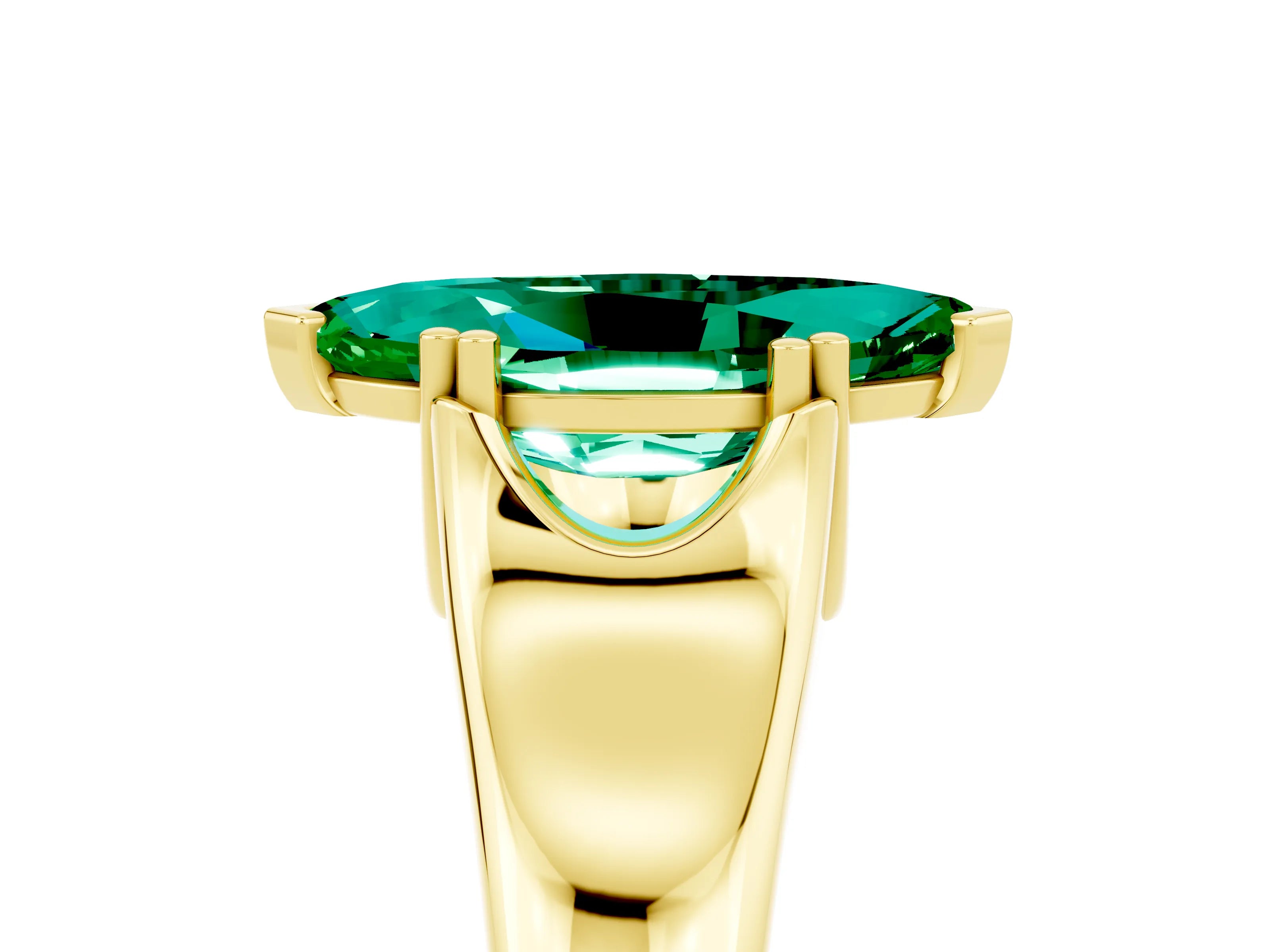 Yellow gold Marquise Cut Emerald Solitaire Ring with Wide Band and Prong Setting_5
