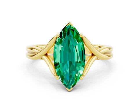 Yellow gold Marquise Cut Emerald Solitaire Twist Band Prong Setting Ring_36