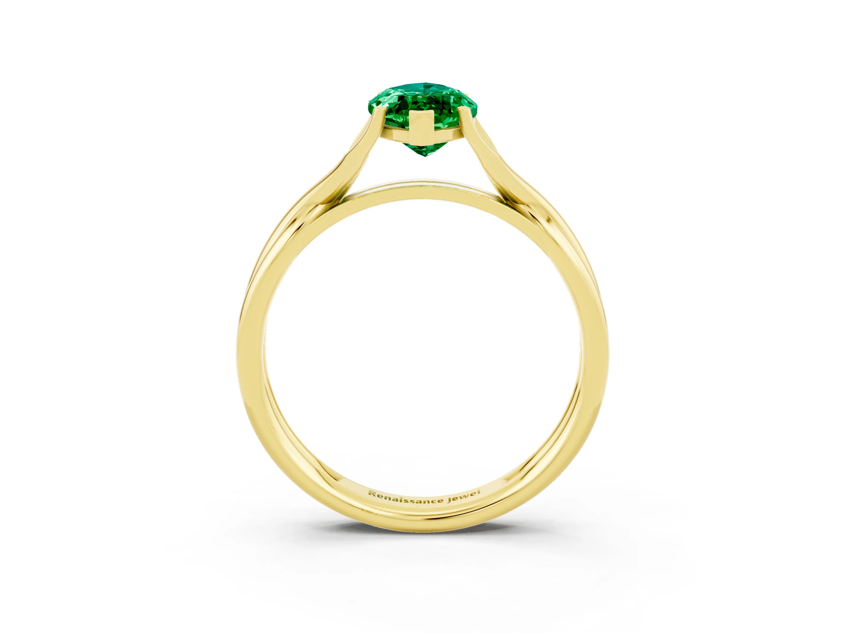 Yellow gold Marquise Cut Emerald Solitaire Twist Band Prong Setting Ring_39