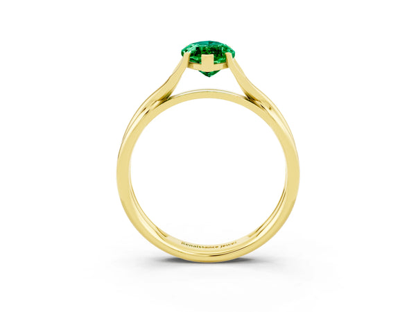 Yellow gold Marquise Cut Emerald Solitaire Twist Band Prong Setting Ring