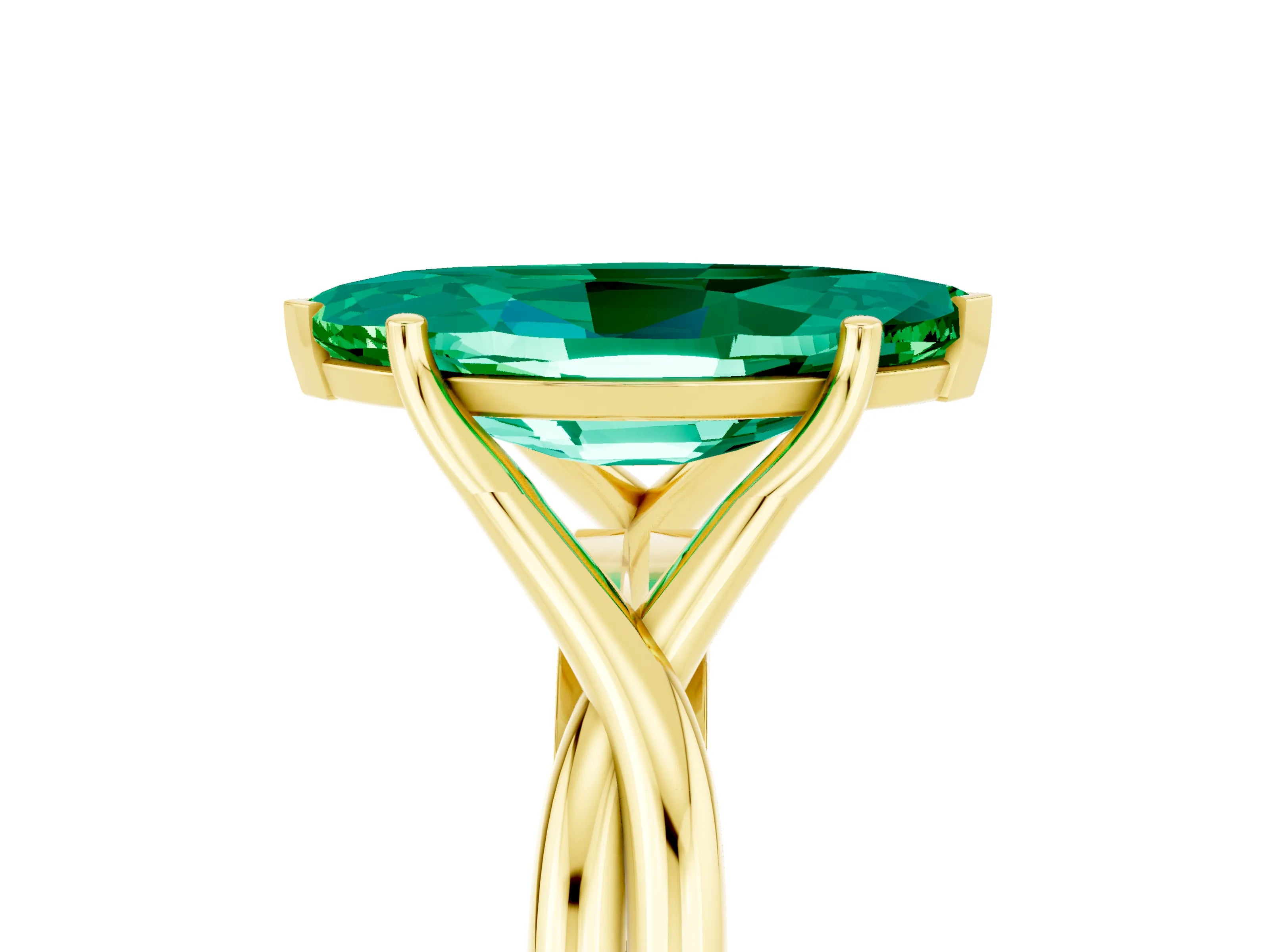 Yellow gold Marquise Cut Emerald Solitaire Twist Band Prong Setting Ring_41