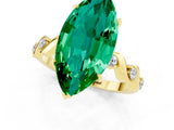 Yellow gold Marquise Cut Emerald Solitaire Twisted Band with Round  Accents and Prong Setting_13
