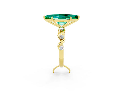 Yellow gold Marquise Cut Emerald Solitaire Twisted Band with Round  Accents and Prong Setting_14