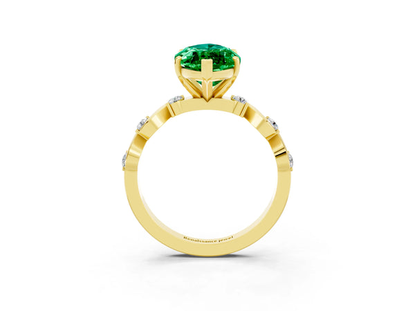 Yellow gold Marquise Cut Emerald Solitaire Twisted Band with Round  Accents and Prong Setting