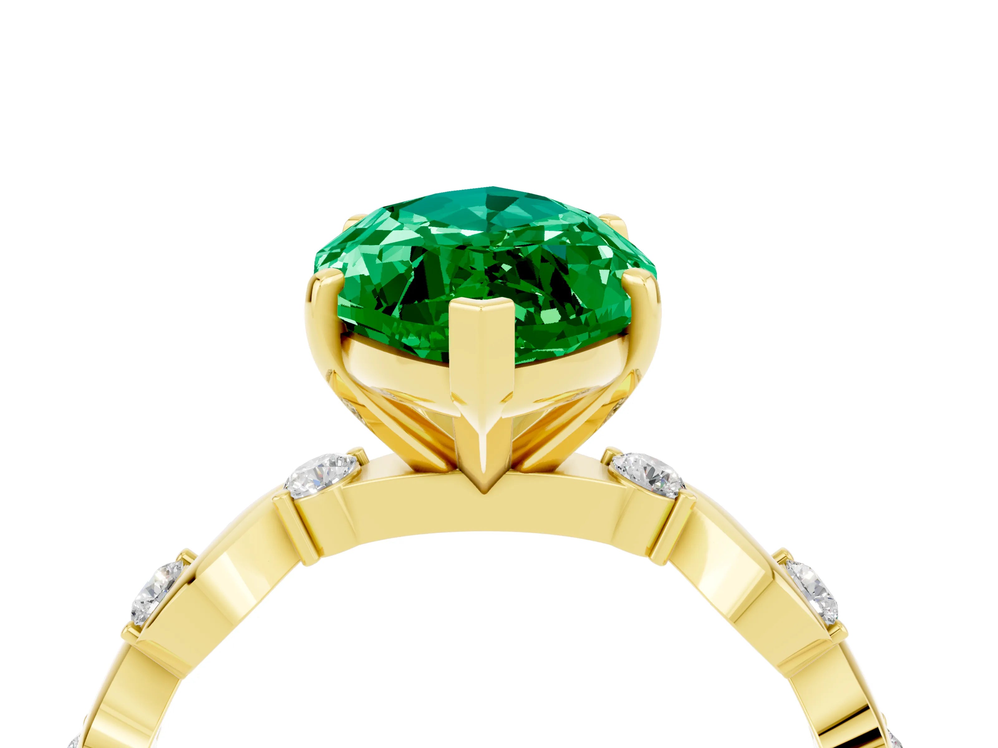 Yellow gold Marquise Cut Emerald Solitaire Twisted Band with Round  Accents and Prong Setting_16