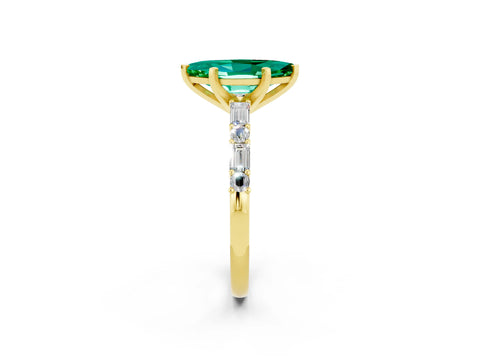 Yellow gold Marquise Cut Emerald Solitaire with Side Baguettes and Channel Set Band_2